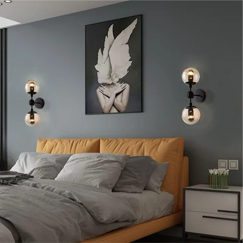 Miniatura 3 de Modo Lighting Industrial Wall Sconce Lighting Black Wall lamp 2 Lights Mid-Century Vanity Light Fixture with Globe Glass Shade for Bedroom Study