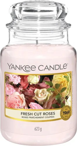 Yankee Candle Vela perfumada en tarro grande, rosas recién cortadas, hasta 150 horas de tiempo de combustión