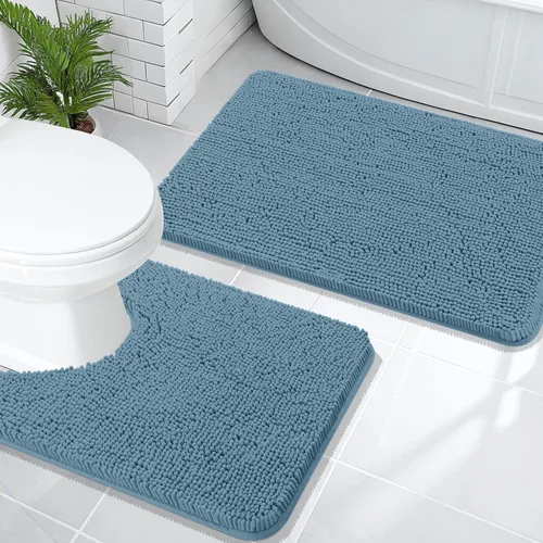 Miniatura 13 de OLANLY Juego de alfombras de baño de 2 piezas, alfombras de baño de chenilla suave y absorbente y alfombra de contorno en forma de U para inodoro