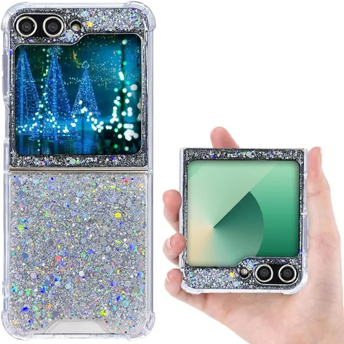 Miniatura 10 de Funda para Samsung Galaxy Z Flip 3 con purpurina, bonita funda transparente con diseño, brillante, reflectante, con destellos, cubierta de teléfono