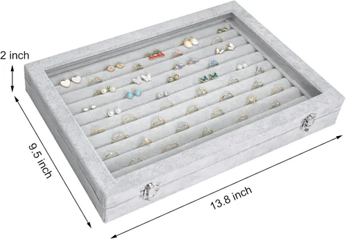 Miniatura 3 de Bandeja organizadora de anillos, bandeja organizadora de 10 ranuras, bandeja de exhibición de anillos de terciopelo, caja de almacenamiento
