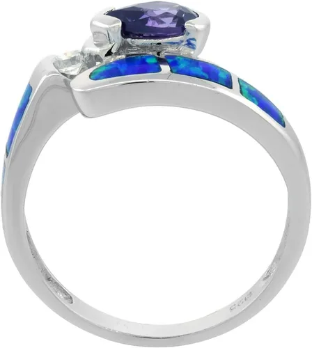 Miniatura 2 de Anillo de plata de ley sintético azul de ópalo de gota para mujer amatista CZ 38 pulgadas