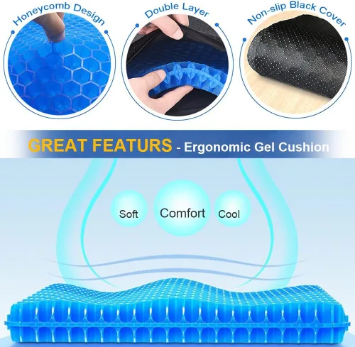 Miniatura 4 de Cojín de gel para asiento, almohadillas de silla de cojín de gel súper grande con funda antideslizante para silla de ruedas para el hogar, oficina