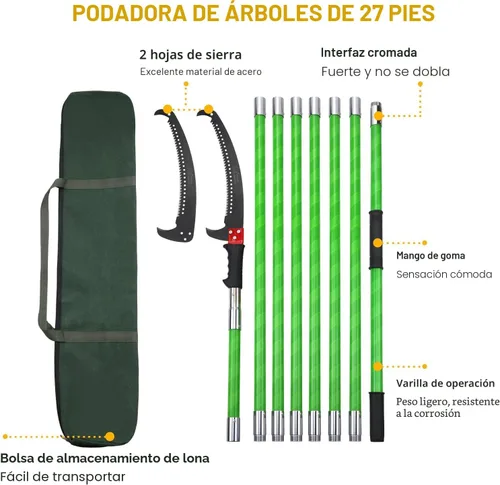 Miniatura 7 de Podadora de poste de árbol de 27 pies, ramas manuales, recortadora, rama de árbol, herramientas de jardín, sierras de poste de mano, altura