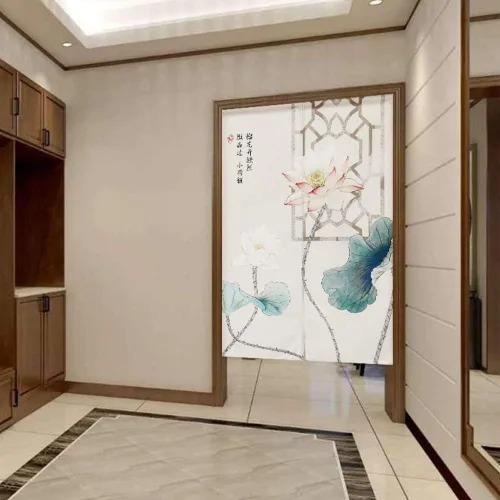 Miniatura 2 de Noren - Cortinas japonesas de lino y algodón, para puerta, diseño de loto rosa, 33 x 59 pulgadas
