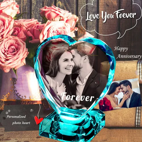 Miniatura 2 de Foto de cristal 3D con luz grabada con láser 3D, regalos personalizados para mujeres, ella, él, mamá, pareja, novia, regalos de aniversario