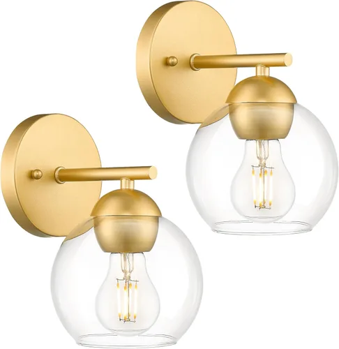 Miniatura 12 de Emak WS114-GD-ML-2PK - Moderno paquete de 2 apliques de pared de globo, luz dorada con pantalla de vidrio de leche para baño, sala de estar, fotos
