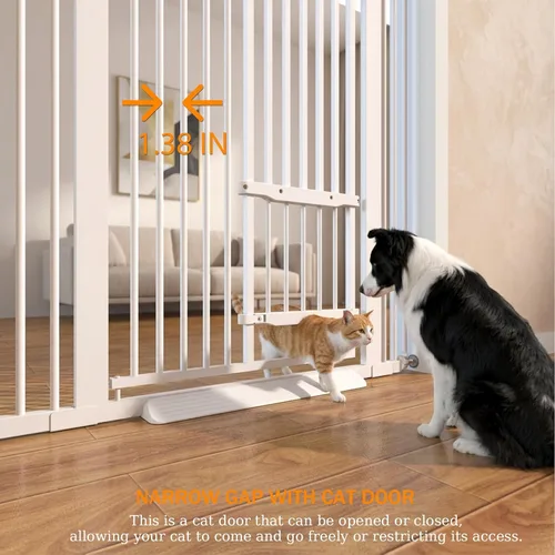 Miniatura 4 de Puerta extra alta para gatos de 55.11 pulgadas, puerta de 29.5-40.6 pulgadas de ancho con puerta pequeña para gatos, puerta de seguridad para Blanco