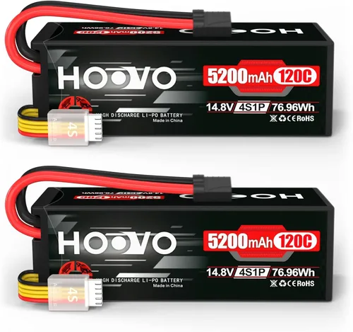 HOOVO 4S Lipo Battery 14.8V 120C 5200mAh RC Car Battery Hard Case with TR Plug Compatible para 1/8 y 1/10 RC Car Buggy Truck Slash 4X4 Crawler