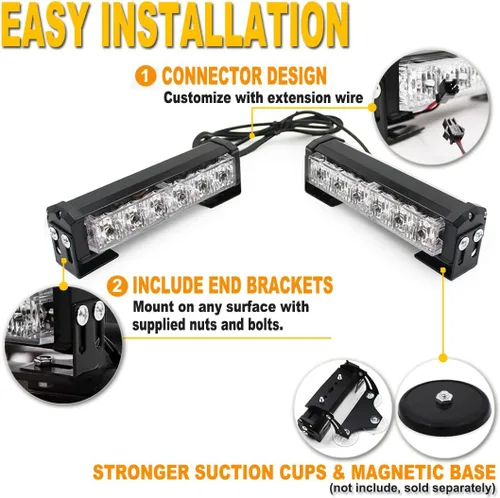 Miniatura 4 de 2 x 6 LED con 9 modos de advertencia para el tráfico - Luces estroboscópicas impermeables para auto, para interior, techo, salpicaderas, parabrisas
