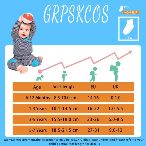 Miniatura 7 de GRPSKCOS - Calcetines antideslizantes para niños pequeños de 12 pares, calcetines antideslizantes para tobillos para niñas y niños, calcetines