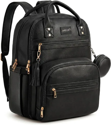 ROSEGIN Mochila para pañales de cuero vegano de alta calidad con cambiador impermeable, cremalleras reforzadas y sin olor, organizador profesional