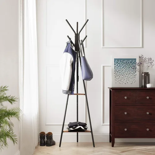 Miniatura 3 de VASAGLE Perchero Independiente, Soporte para Colgar Ropa, Árbol de Pasillo con 2 Estantes, para Ropa, Sombrero, Bolso, Estilo Industrial, Marrón