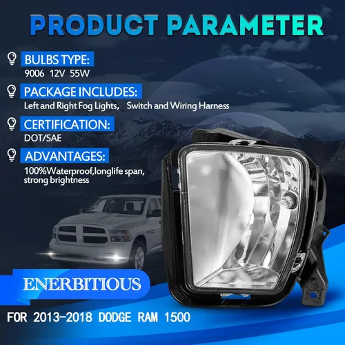 Miniatura 3 de Luces antiniebla de repuesto para Dodge Ram 1500 2013 2014 2015 2016 2017 2018 Dodge Ram 1500 luz antiniebla compatible con bombillas 9006 12V 55W