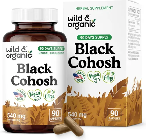 Wild & Organic Cápsulas de cohosh negro de 540 mg - Suplementos de menopausia para mujeres - Cohosh negro para mujeres - Hierba Actaea Racemosa - 90