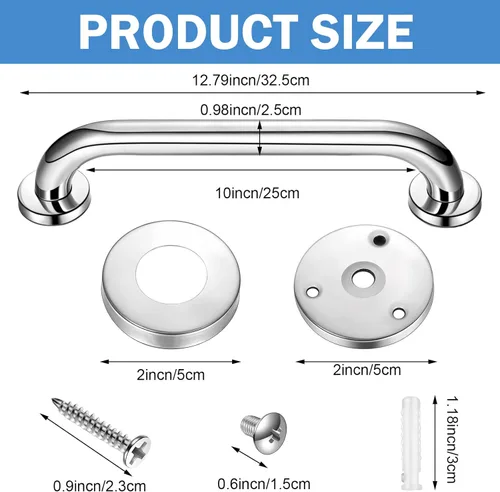 Miniatura 2 de Therwen Paquete de 6 barras de agarre para bañeras y duchas, barras de apoyo de ducha para personas mayores, acero inoxidable, discapacitados