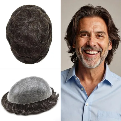 Miniatura 40 de Toupee para hombres Full Poly Mens Toupee Cabello humano Piezas para hombres Sistema de reemplazo de pelo para hombres Protesis Capilar Para Hombre