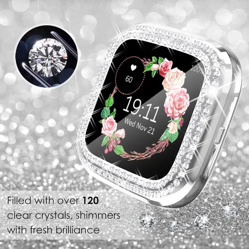 Miniatura 3 de Fullife Paquete de 10 Parachoques de TPU para Fitbit Versa 2, Fundas de Cristal con Diamantes Brillantes HD, Funda Protectora Completa, Resistente a