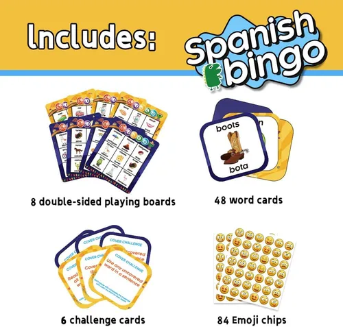 Miniatura 3 de Español Inglés Bingo bilingüe con tarjetas desafiantes Vocabulario Aprendizaje de idiomas Juegos educativos de lectura para niños a partir de 5 años