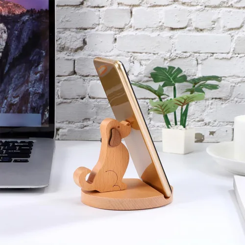 Miniatura 6 de Didiseaon Soporte de madera para teléfono celular con forma de cachorro, soporte para teléfono inteligente, soporte para tableta, soporte manos