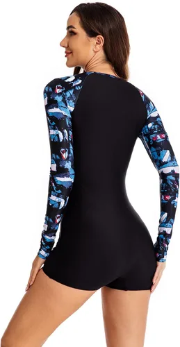 Miniatura 24 de ECUPPER Traje de baño de una pieza de manga larga para mujer, con cierre Boyleg, protector de erupción, cobertura de traje de baño de surf, traje