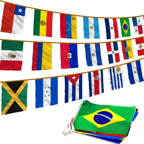 Anley Banderas de cadena de 23 países de América Latina – Surtido de banderas latinas para patrimonio del mes hispano, eventos internacionales,