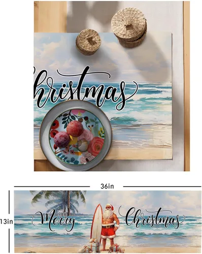 Miniatura 6 de Camino de mesa de verano de Navidad de 36 pulgadas, corto, de lino de algodón, cocina, comedor, mesa de café, decoración de tocador, camino de mesa