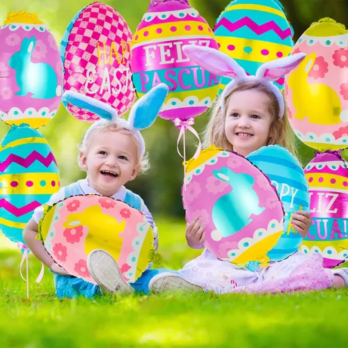 Miniatura 2 de 20 globos de huevo de Pascua, globos de papel de aluminio de feliz Pascua, globo de huevo Mylar para suministros de decoración de fiestas