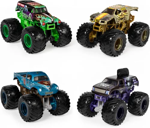 Monster Jam, Official Reveal The Steel - Paquete de 4 camiones monstruo fundidos a presión que cambian de color, escala 1:64 (6058463)