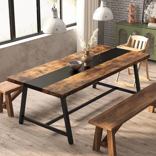 Miniatura 5 de Tribesigns Mesa de comedor para 8 personas, mesa de cocina rectangular de madera de 70.87 pulgadas con marco de metal resistente, mesa de comedor