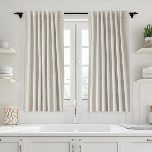 Miniatura 68 de UHITECH Cortinas cortas de lino de 24 pulgadas de largo para ventanas pequeñas de granja, cortinas opacas modernas para sala de estar, pestañas