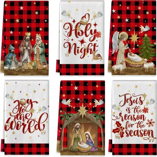 Miniatura 11 de TREWAVE Juego de 6 paños de cocina de Navidad de 18 x 27 pulgadas, toallas de mano de hombre de jengibre, paños de té de vacaciones de invierno