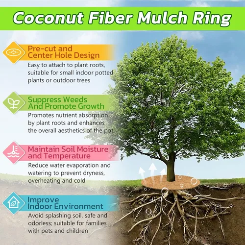 Miniatura 4 de Legigo 10 alfombrillas protectoras de fibra de coco, anillo protector de plantas de árbol de coco natural, anillo de protección de fibra de coco