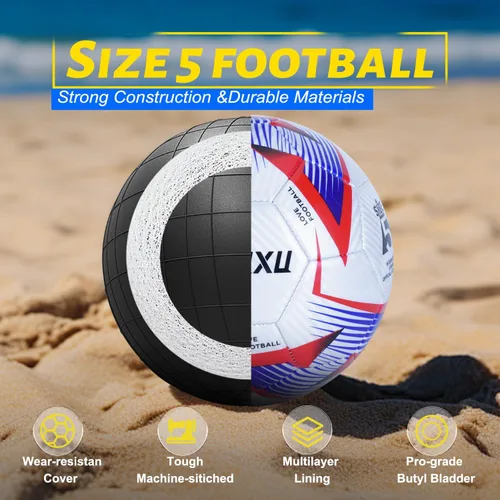 Miniatura 5 de Balón de fútbol tamaño 5 con bomba y aguja, fútbol profesional oficial para entrenamiento y juegos, desinflado para facilitar el inflado, regalo