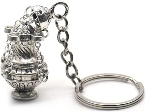 Miniatura 8 de Surakey Llavero con quemador de incienso de incensario, llavero de fe cristiana en tono plateado, regalo religioso, aleación de zinc, llavero