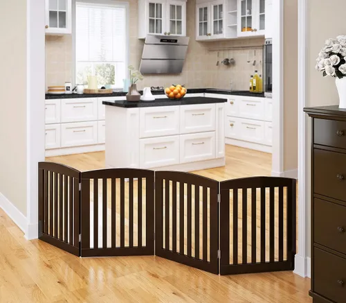 Miniatura 10 de PAWLAND Puerta Plegable Independiente de Madera para Mascotas para Perros, 24 Pulgadas 3 Paneles Valla de Paso, Puerta para Perros para la Casa