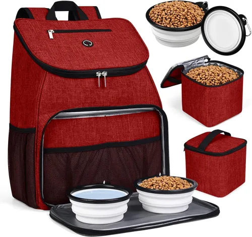 Miniatura 16 de BAGLHER Bolsa de viaje para perros, mochila de suministros para mascotas aprobada por aerolíneas, mochila de viaje para perros con 2 cuencos Negro-b