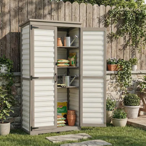 Miniatura 17 de Armario de almacenamiento para exteriores de 51 pulgadas de largo, impermeable, con estantes, cobertizo de almacenamiento exterior, armario alto