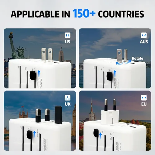 Miniatura 3 de EP Adaptador de viaje internacional de 65 W, toma de corriente universal con 3 puertos USB-C y 2 puertos USB-A, adaptador de enchufe mundial