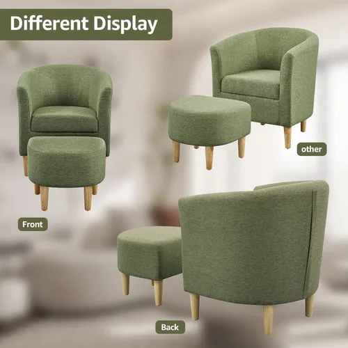 Miniatura 7 de DAZONE Silla Moderna de Mediados de Siglo, Silla de Acento Tipo Barril con Otomana, Juego Cómodo de Sillón con Reposapiés, Sillas Cómodas para Sala