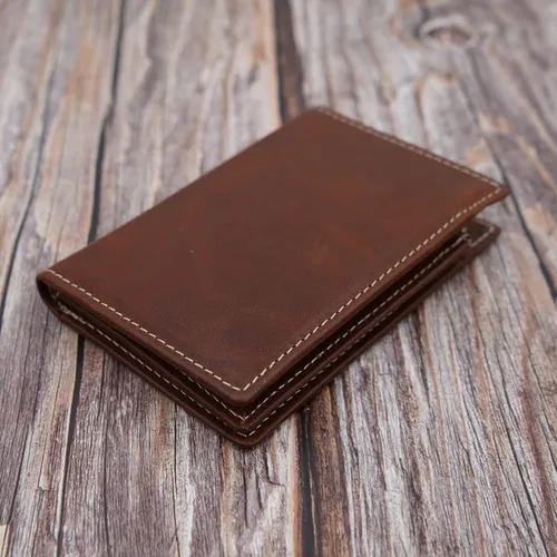 Miniatura 8 de ag wallets Billetera plegable de cuero de vaca para hombre con forma única y tarjeta de identificación (marrón vintage), OS (1209CF), Marrón