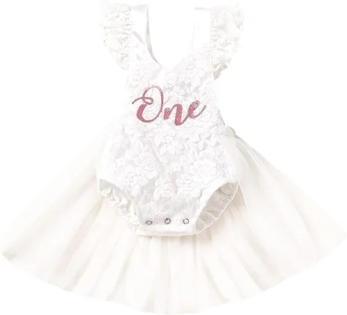 Miniatura 116 de Traje de bebé niña primer cumpleaños traje de encaje tul mameluco princesa tutú vestido de un año cumpleaños pastel Smash fotografía ropa