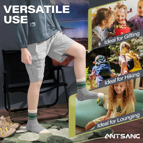 Miniatura 36 de ANTSANG Calcetines de Lana, Calcetines Térmicos Cálidos y Gruesos Tipo Crew Boot para Niños Pequeños, Niños y Niñas, 6 Pares