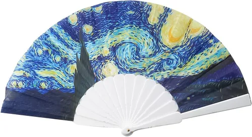 Miniatura 8 de Abanico de mano con pintura famosa Van Gogh & Gustav Klimt y Monet pintada hermosa tela 1