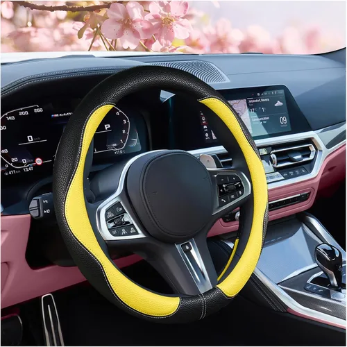 Miniatura 9 de SuperKaKa Funda Universal para Volante de Coche en Gris y Negro 2025, Protector de PU Cómodo, Antideslizante y Transpirable de Imitación de Cuero