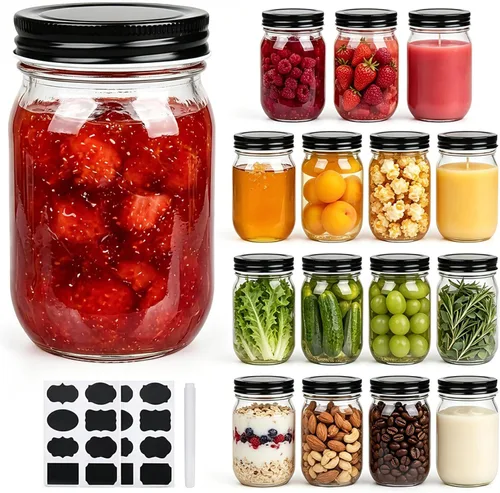 Miniatura 16 de QAPPDA Frascos Mason, Tarros de Vidrio Con Tapas de 8 oz, Tarros de Conservas Para Encurtidos y Almacenamiento de Cocina, Tarros de Especias de Boca