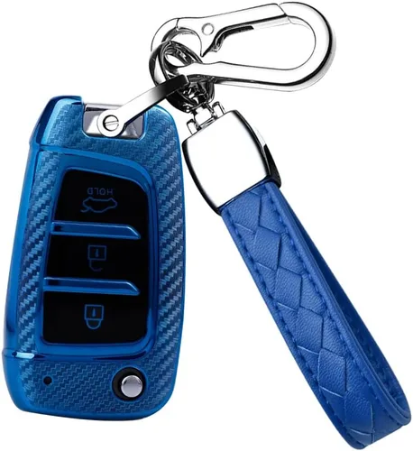 Funda para llavero de coche con textura de fibra de carbono de TPU con llavero para Hyundai Elantra Solaris Tucson I30 Ix35 Genesis Santa Fe Jacket