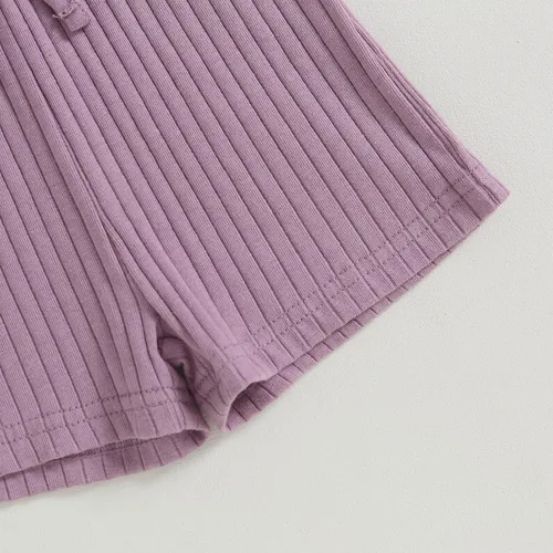 Miniatura 7 de TheFound Mameluco de verano para niña pequeña, ropa acanalada, overol con botones, 0-5T