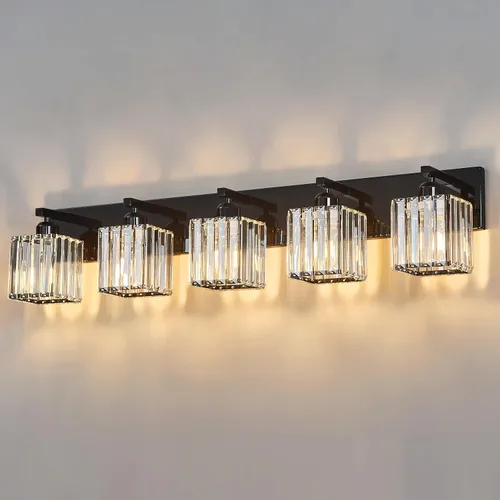 Miniatura 18 de Lámpara de tocador moderna de 2 luces de níquel cepillado, lámpara de tocador de cristal, luz de pared de baño, accesorios de iluminación de baño