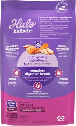 Miniatura 2 de Halo Holistic - Alimento para perros con fórmula de pavo y batata sin jaula, alimento seco sin granos, para un apoyo saludable del peso, croquetas